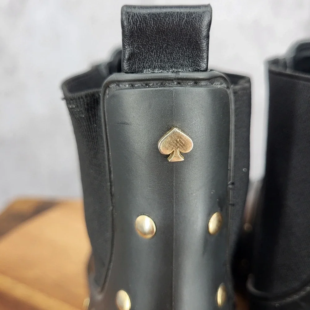 Kate Spade Chelsea Rain Boots‎ Womens 10 / 11 Black Gold Studded Water Resistant